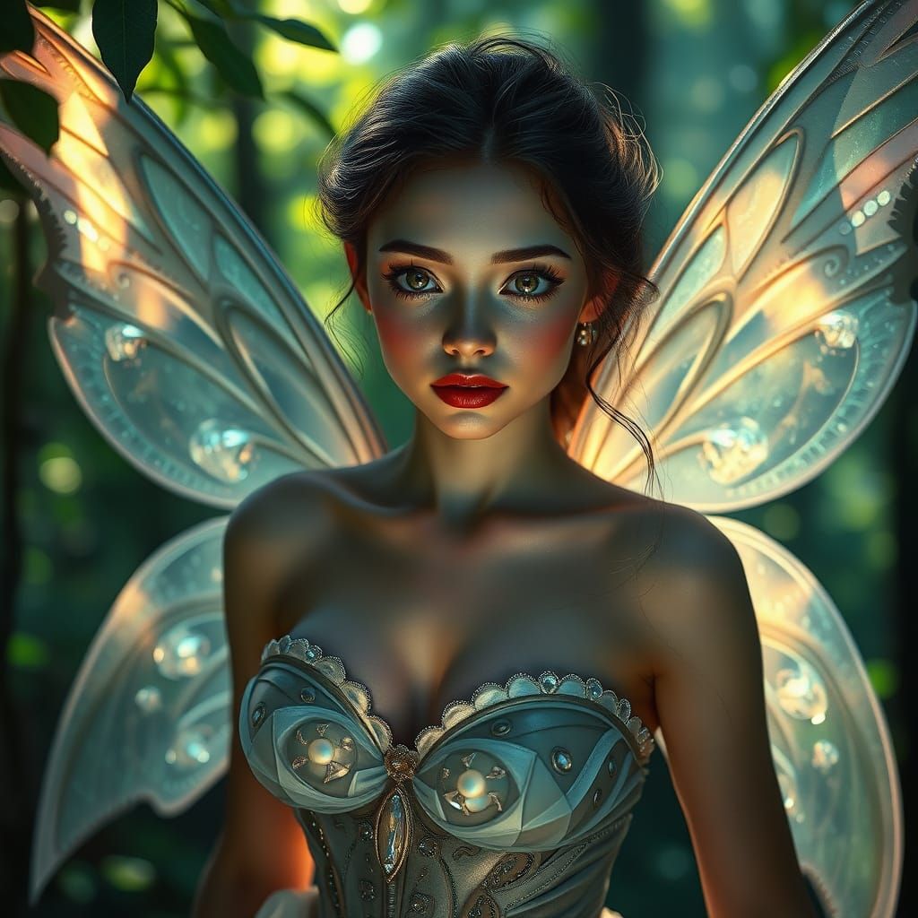 Opalescent Fairy in Mystical Forest: Photorealistic Portrait