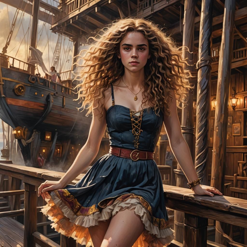 Hermione Granger on Ship Deck in Digital Art Style