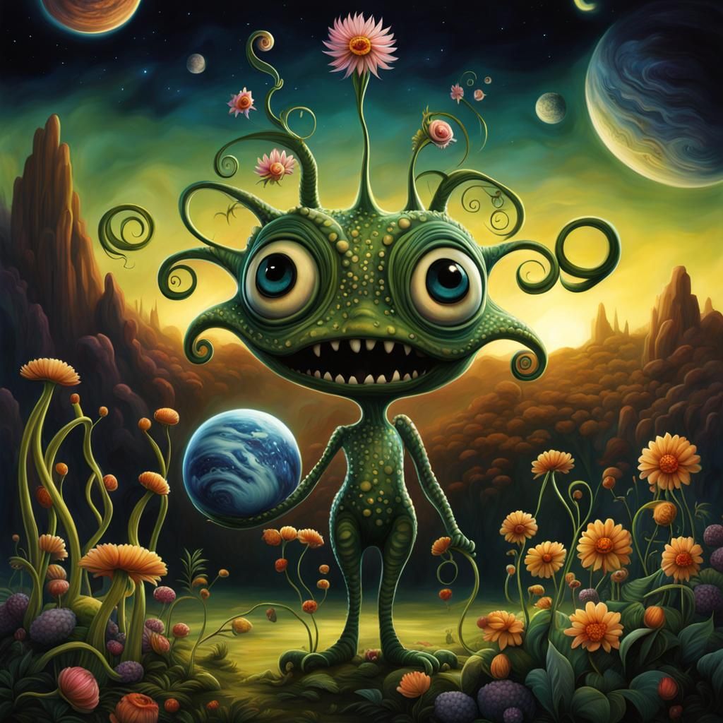 Sinister Alien Plant Monster in Surreal Garden
