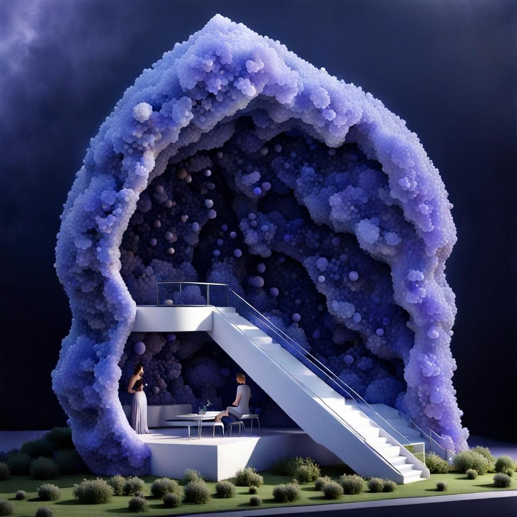 Futuristic Palace Inside Tanzanite Crystal Geode