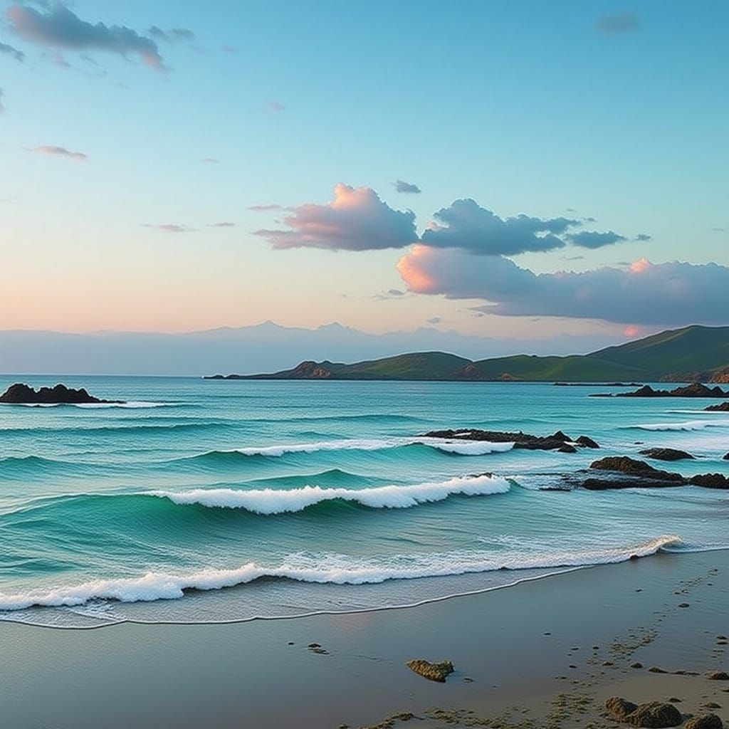 Serene Beach Scene with Water Reflections