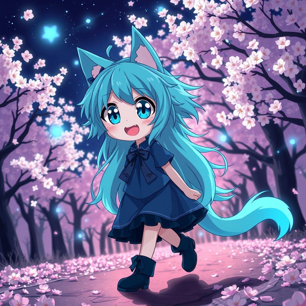 Adorable Anime Catgirl Dances Under Cherry Blossoms in a Syn...