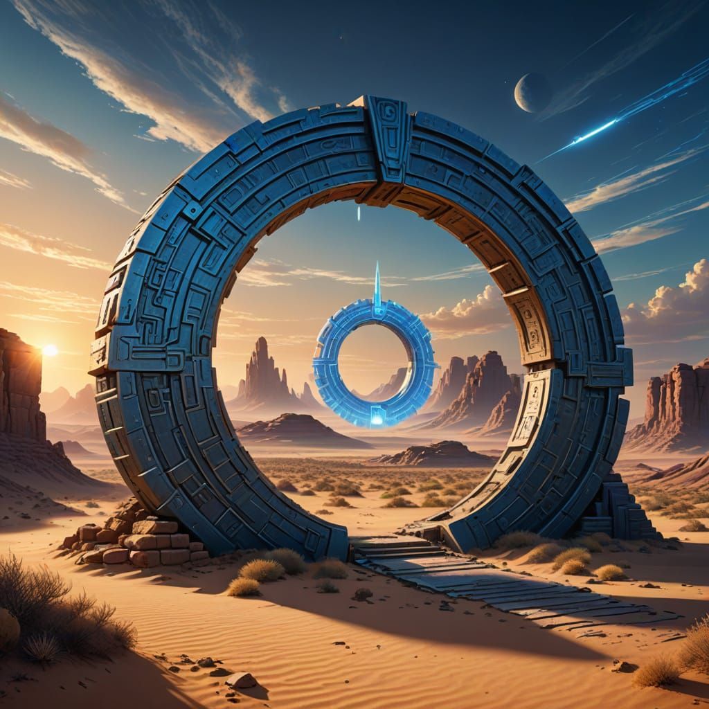 Mystical Stargate Concept Art in Desert Landscape