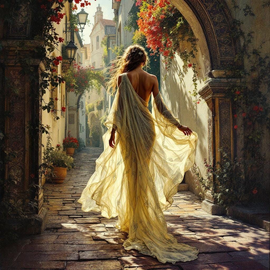 Harmonious Fusion: Mucha and Caravaggio Art Styles