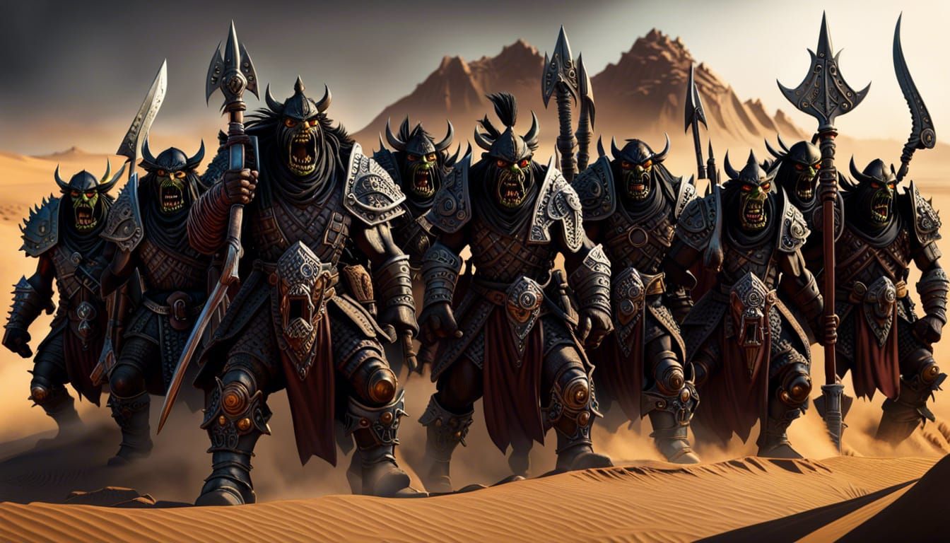 Orc Tribe Marches to War in Desert Landscape
