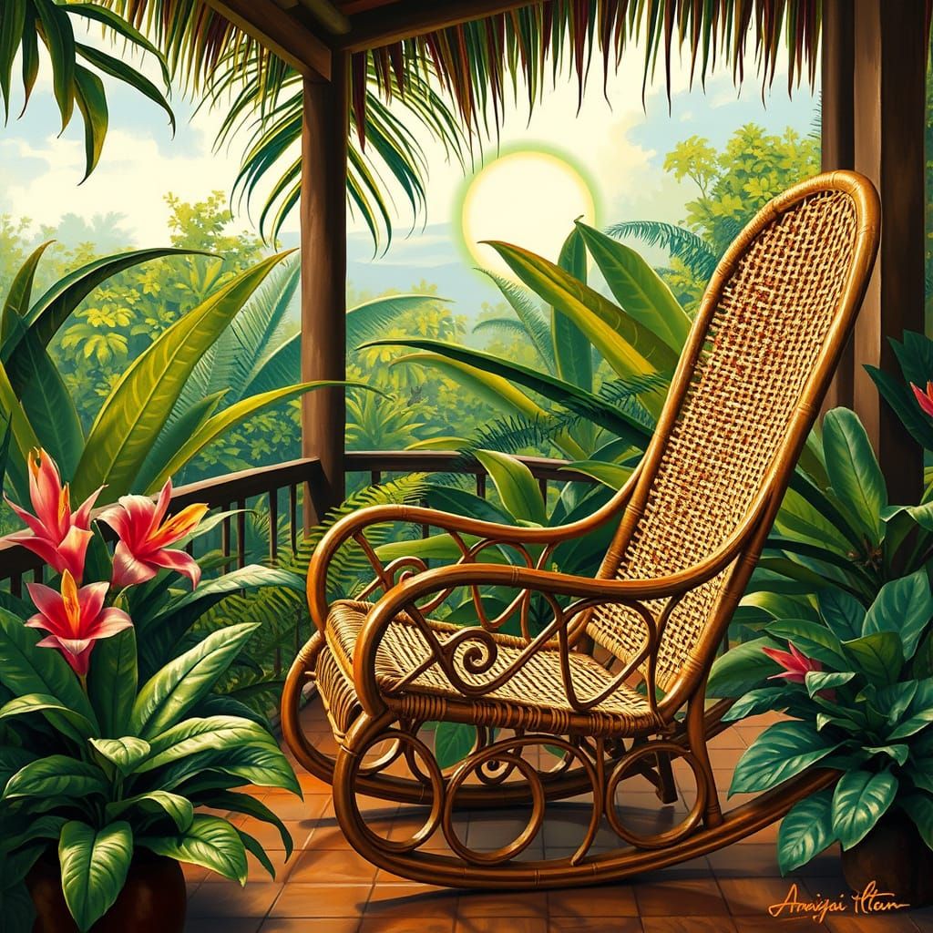 Hawaiian Rocking Chair on Liana in Gauguin Style
