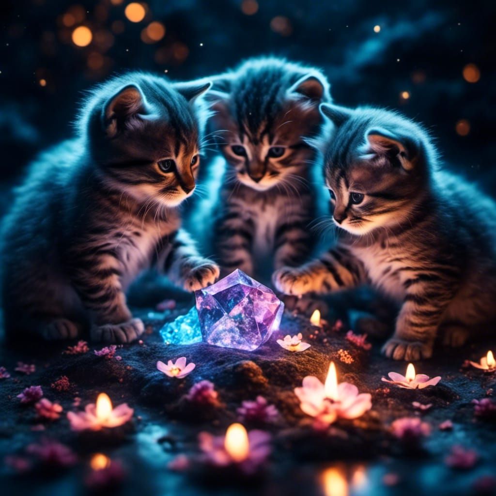 Radiant Kittens Playing with Elemental Energy