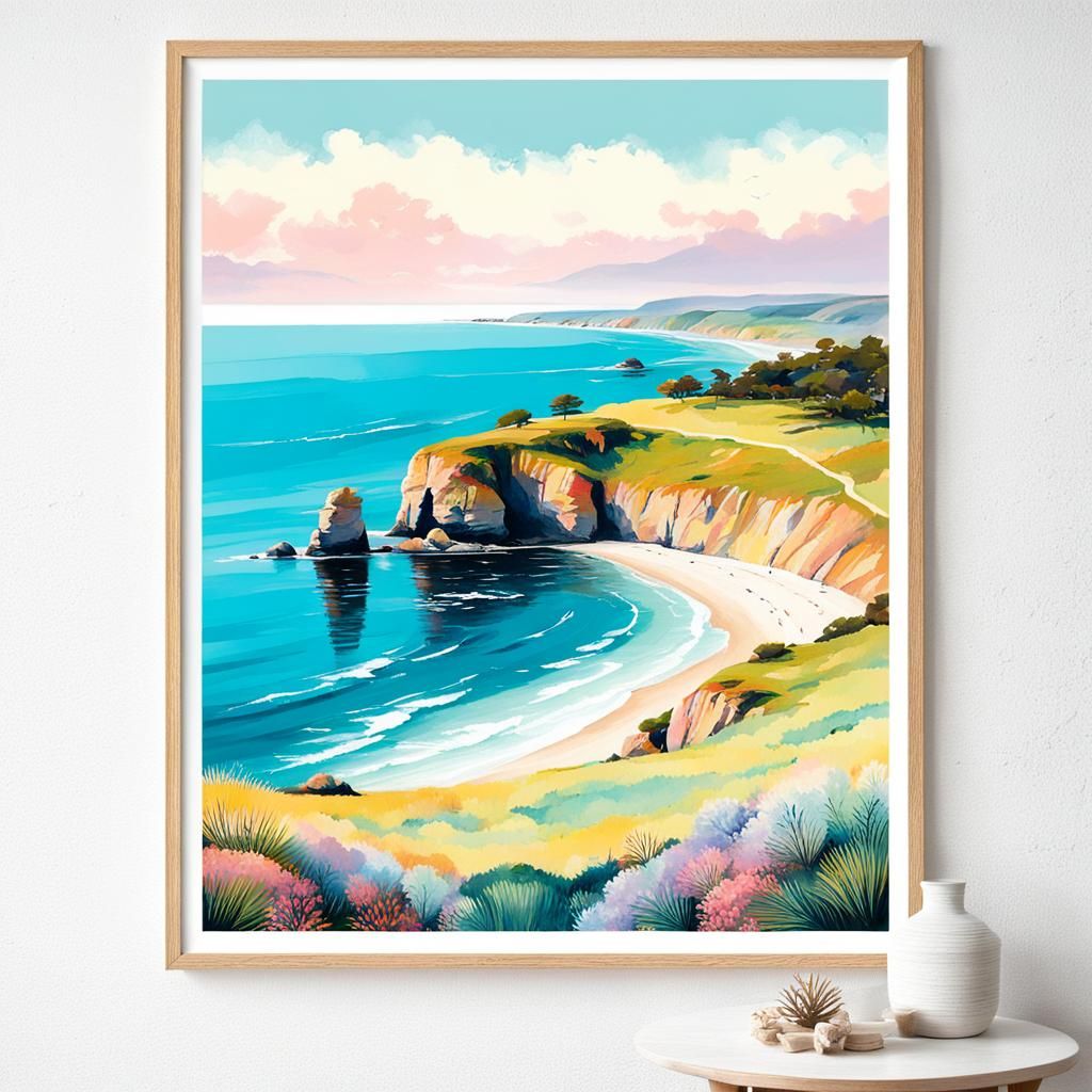 Pastel Coastal Headland Giclee Poster Art