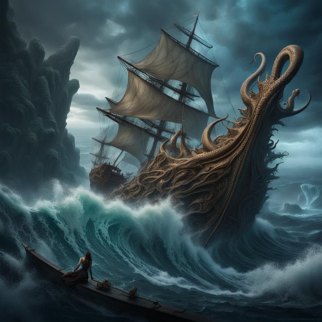 Umberlee, Goddess of the Sea, in a Storm