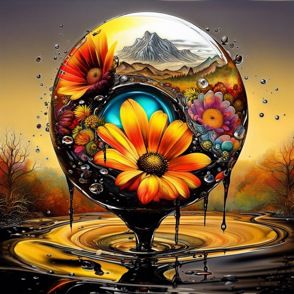 Mystical Fantasy Landscape with Liquid Chrome and Gold