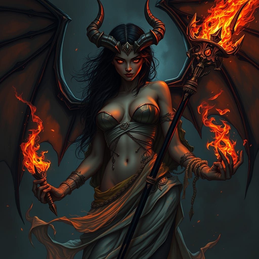 Darkfire as a Female Demon in Gothic Art