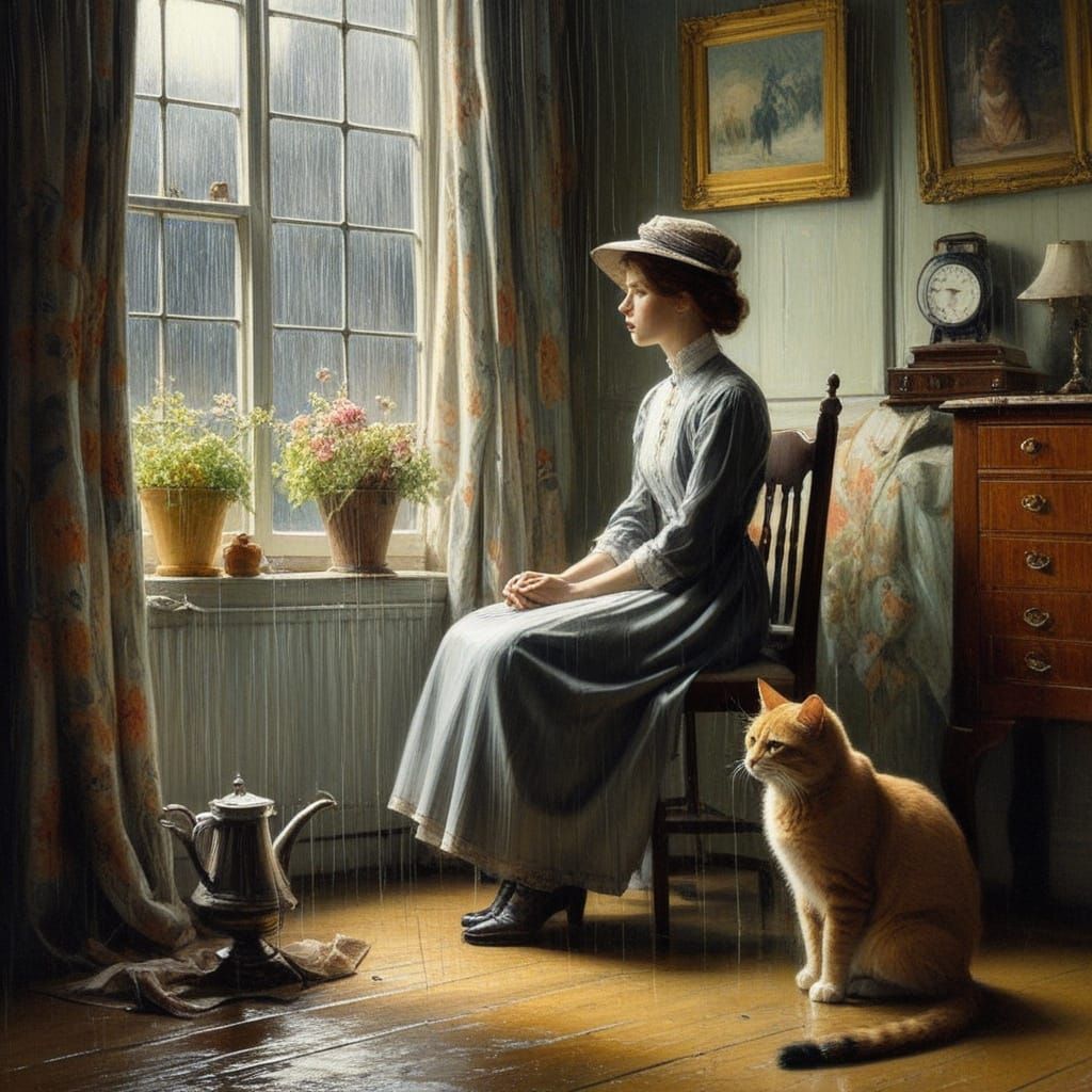 Elegant Woman Lost in Thought, 1906 English Countryside
