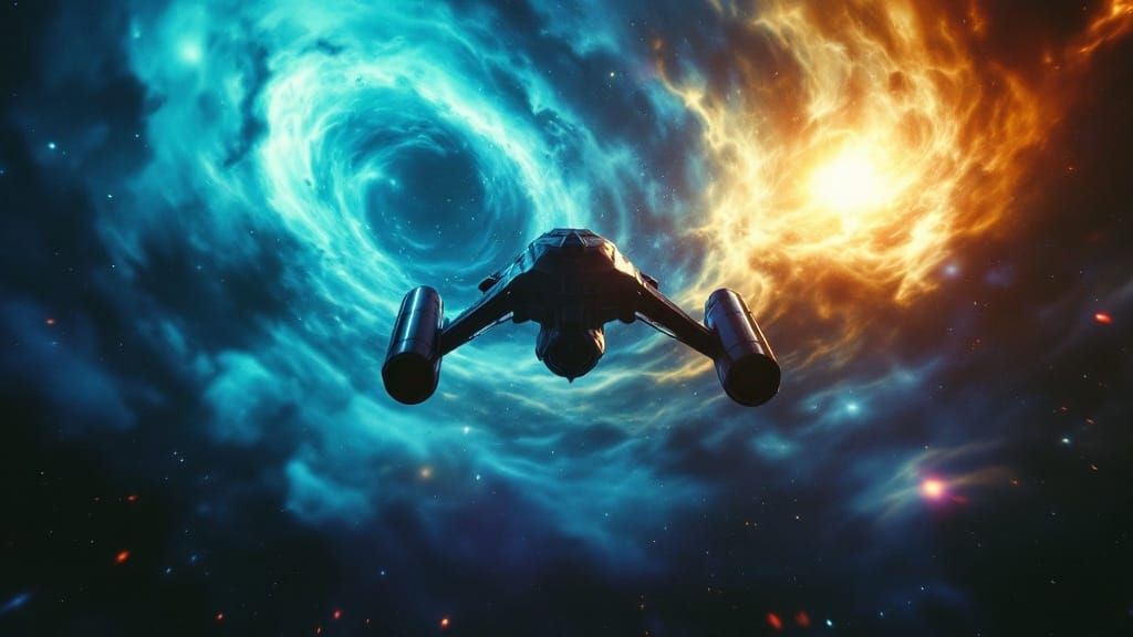 Star Trek Spaceship Soars Through Cosmic Vortex in Golden Li...