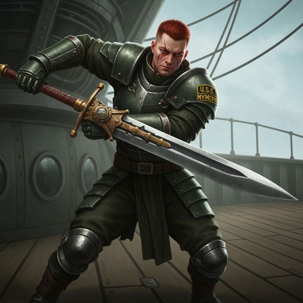 Warrior Kaelen Practices with Steam Greatsword on Airship