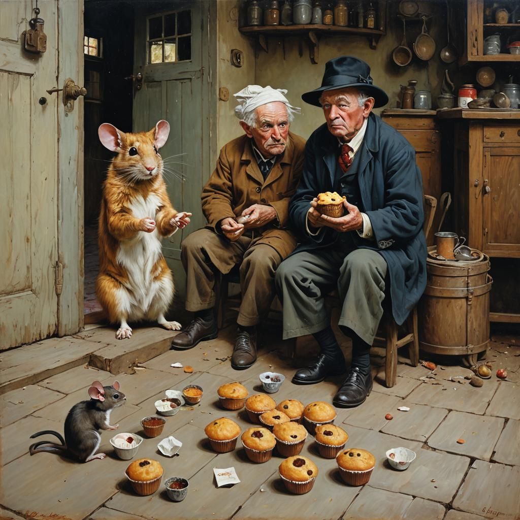 Bachelors, Muffin, and Mouse: Oil Painting