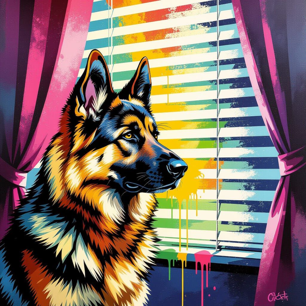 Cute German Shepherd With Displeased Look in Graffiti Style