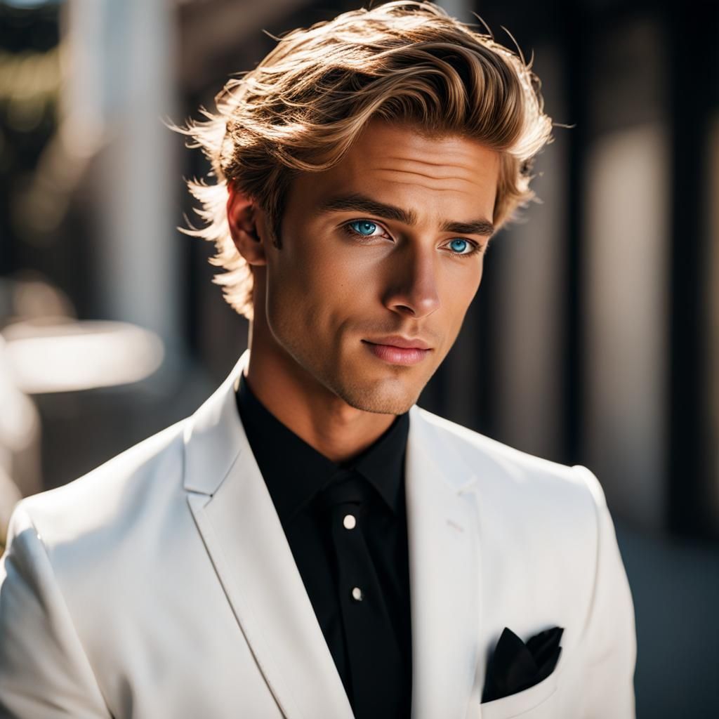 Handsome Freckled Man in White Suit