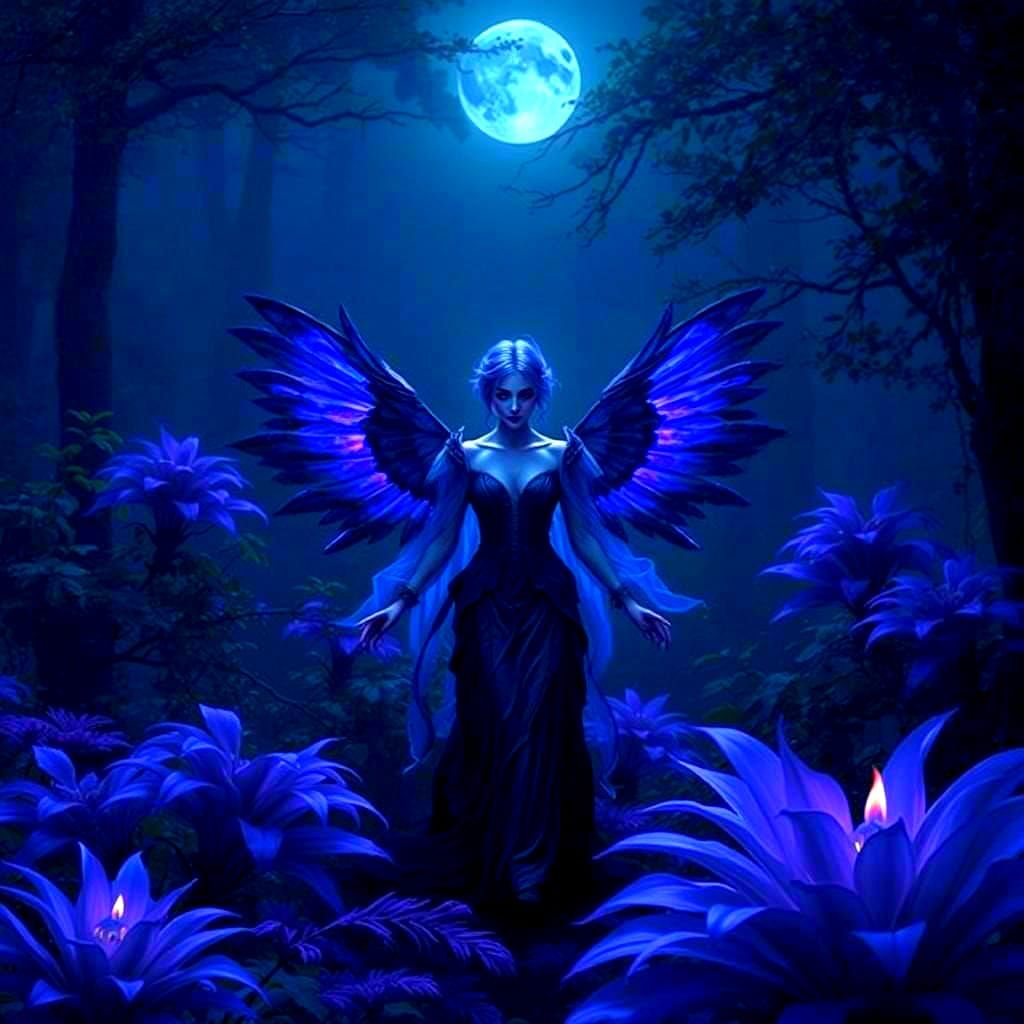 Sensual Angel Seeks Love in Bioluminescent Forest