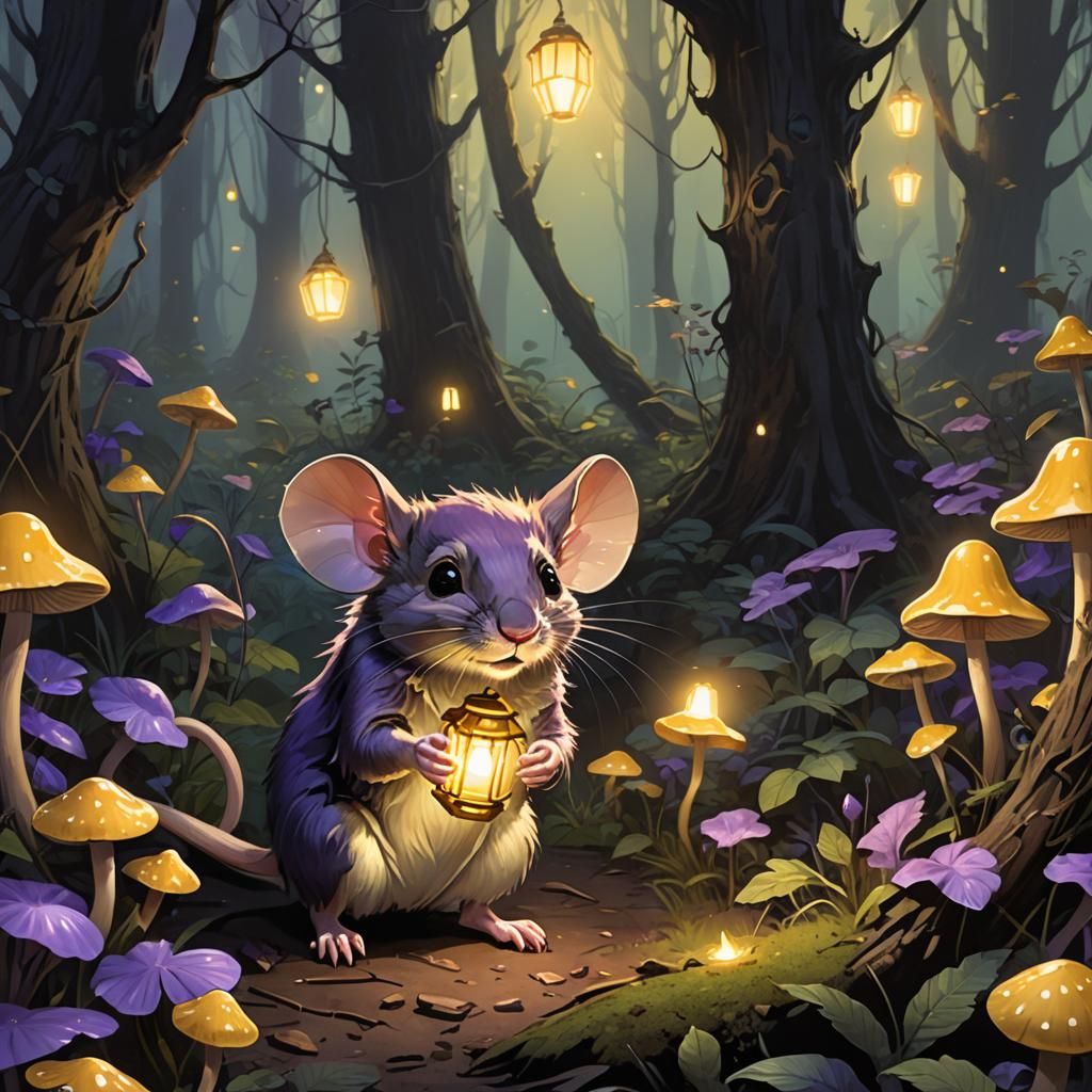 Agile Mouse in Mystical Dark Fantasy Forest
