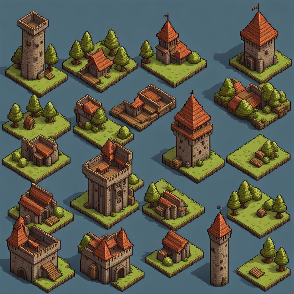 Pixel Art Medieval Watchtower Overhead View