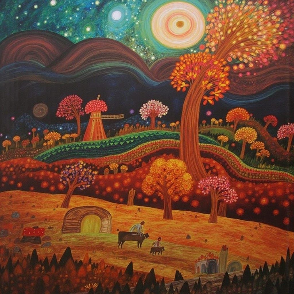 Autumn Windmill in Fairytale Landscape