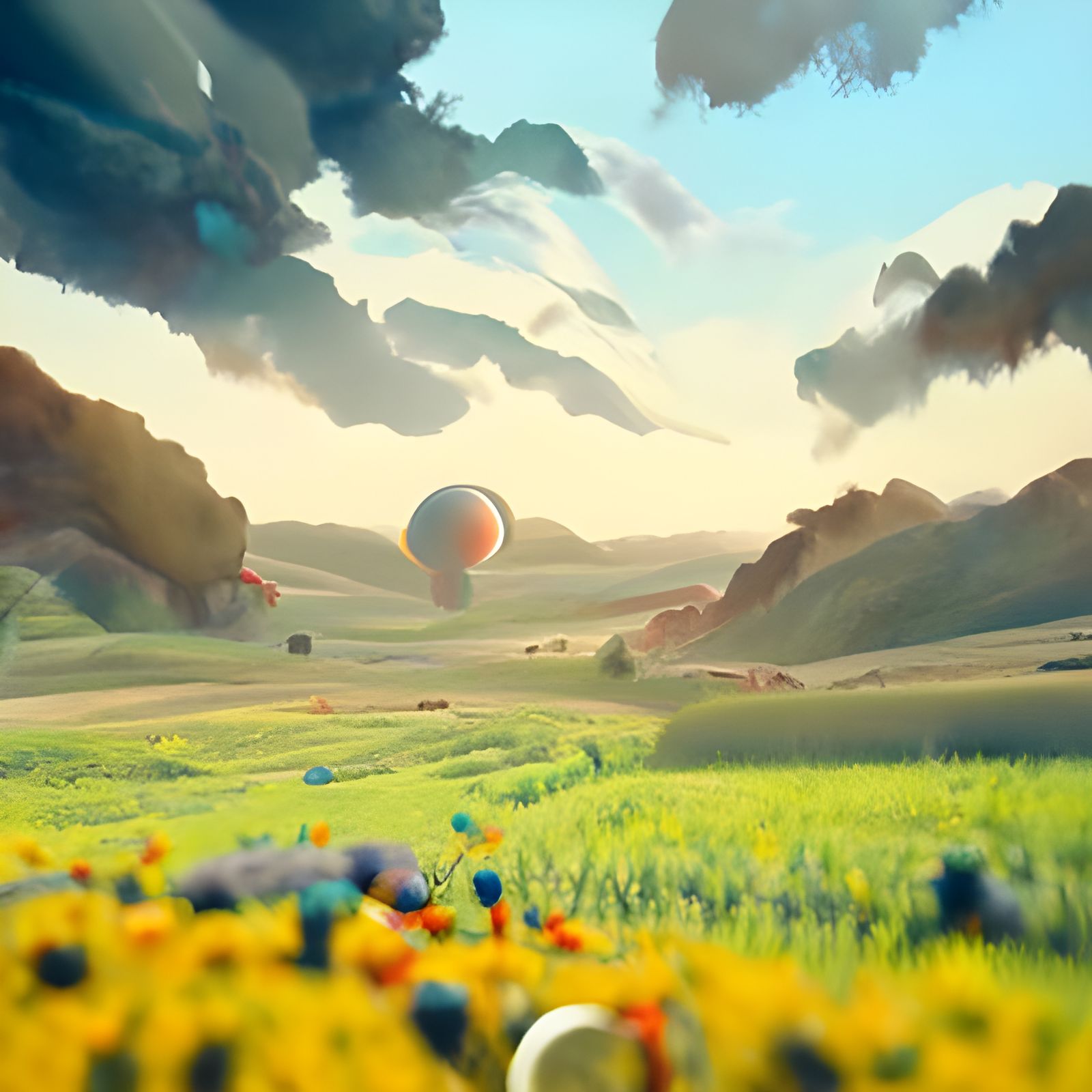 Hot Air Balloons Over Field in Romanticism Style