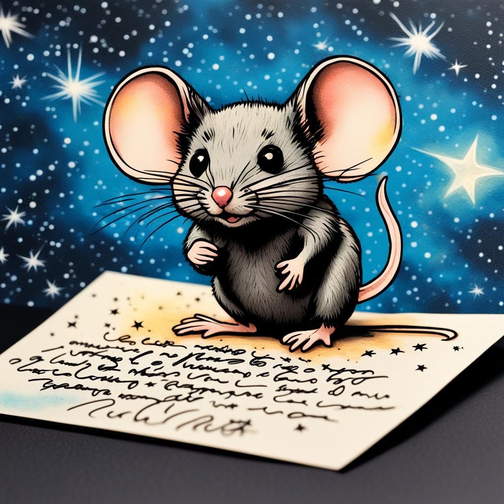 Mouse Postcard with Starry Night Background