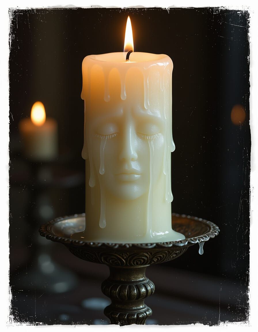 Melting Candle Cries in Gothic Interior