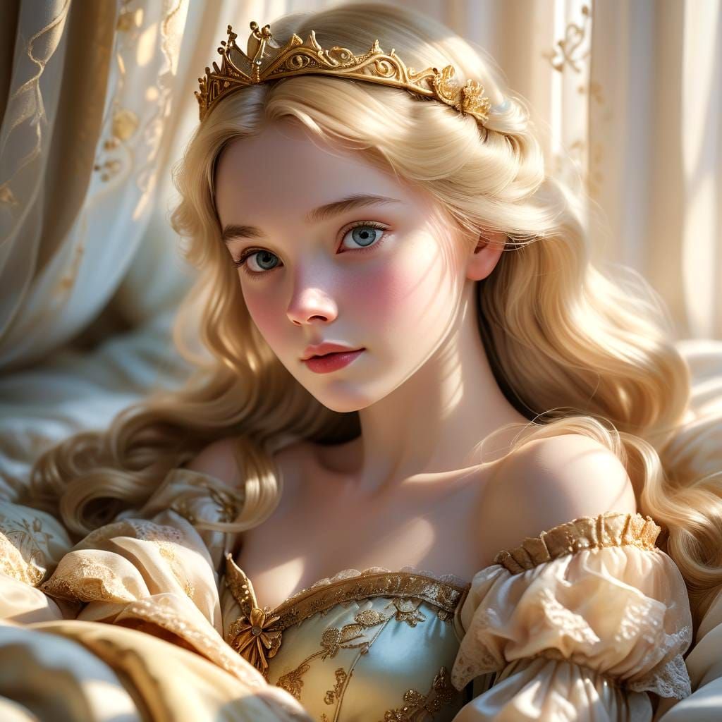 Princess Aurora's Serene Slumber: A Photorealistic Portrait