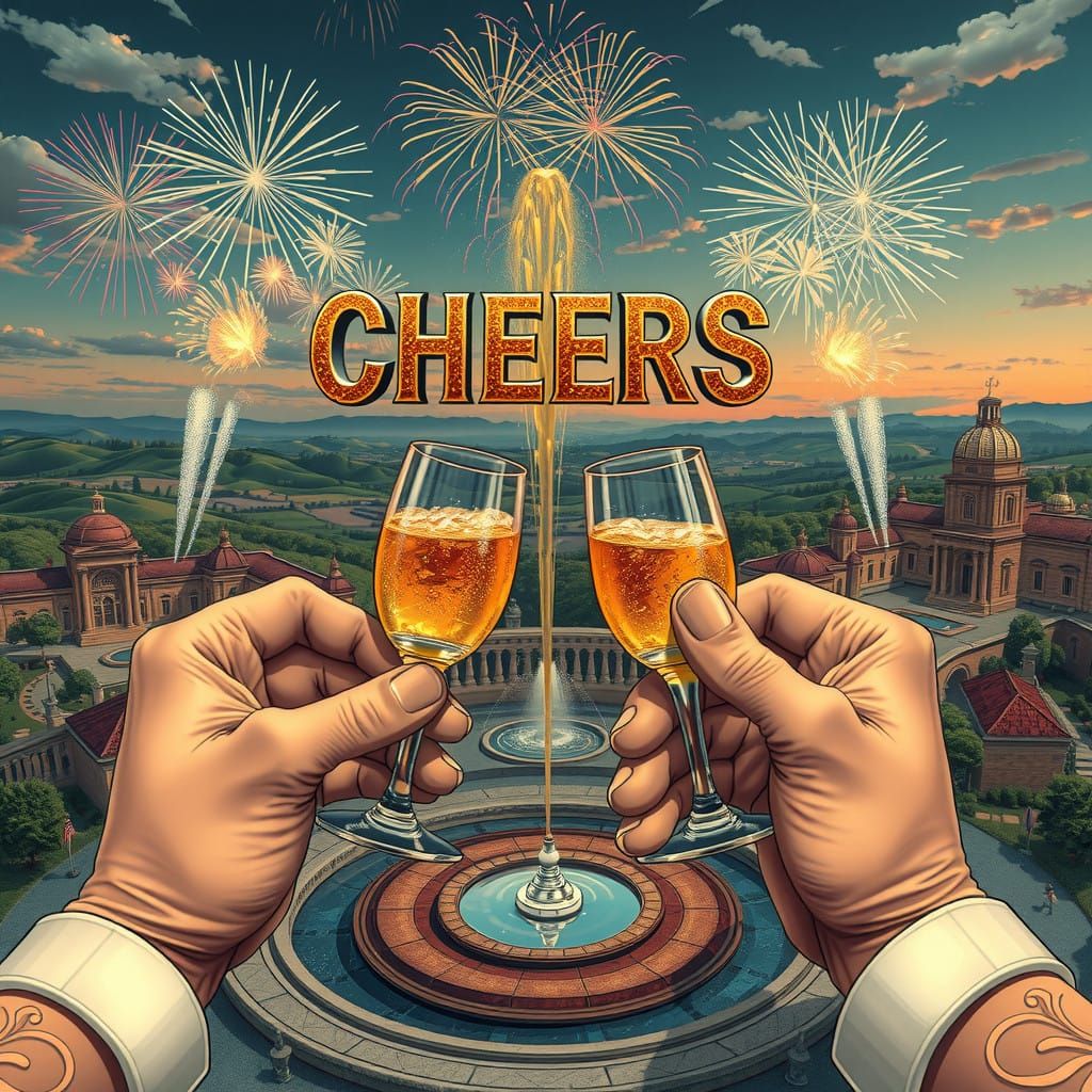 Vibrant, 16K Panoramic Concept Art of Giant Hands Cradling G...