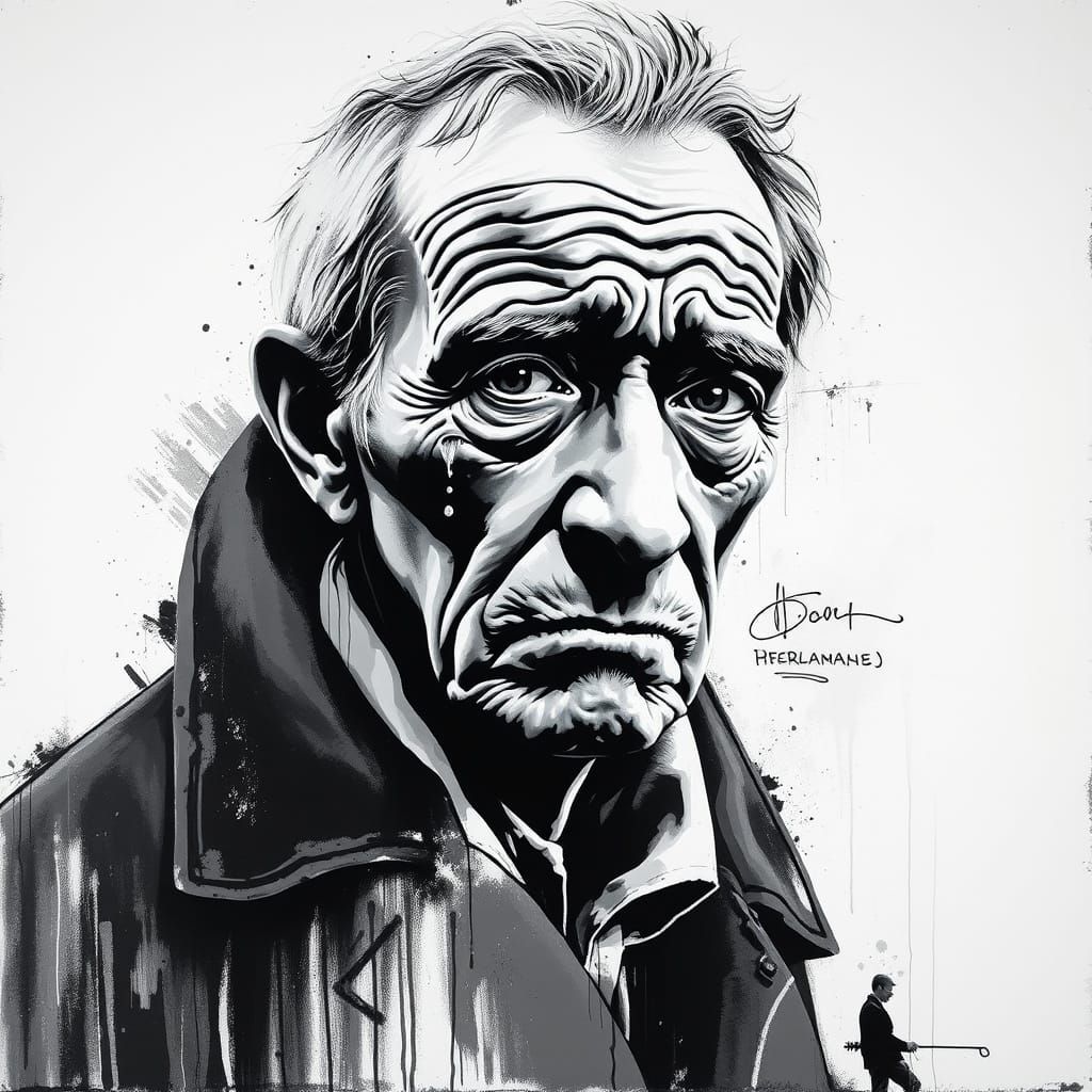 Gritty Black and White Portrait of Sad Old Man