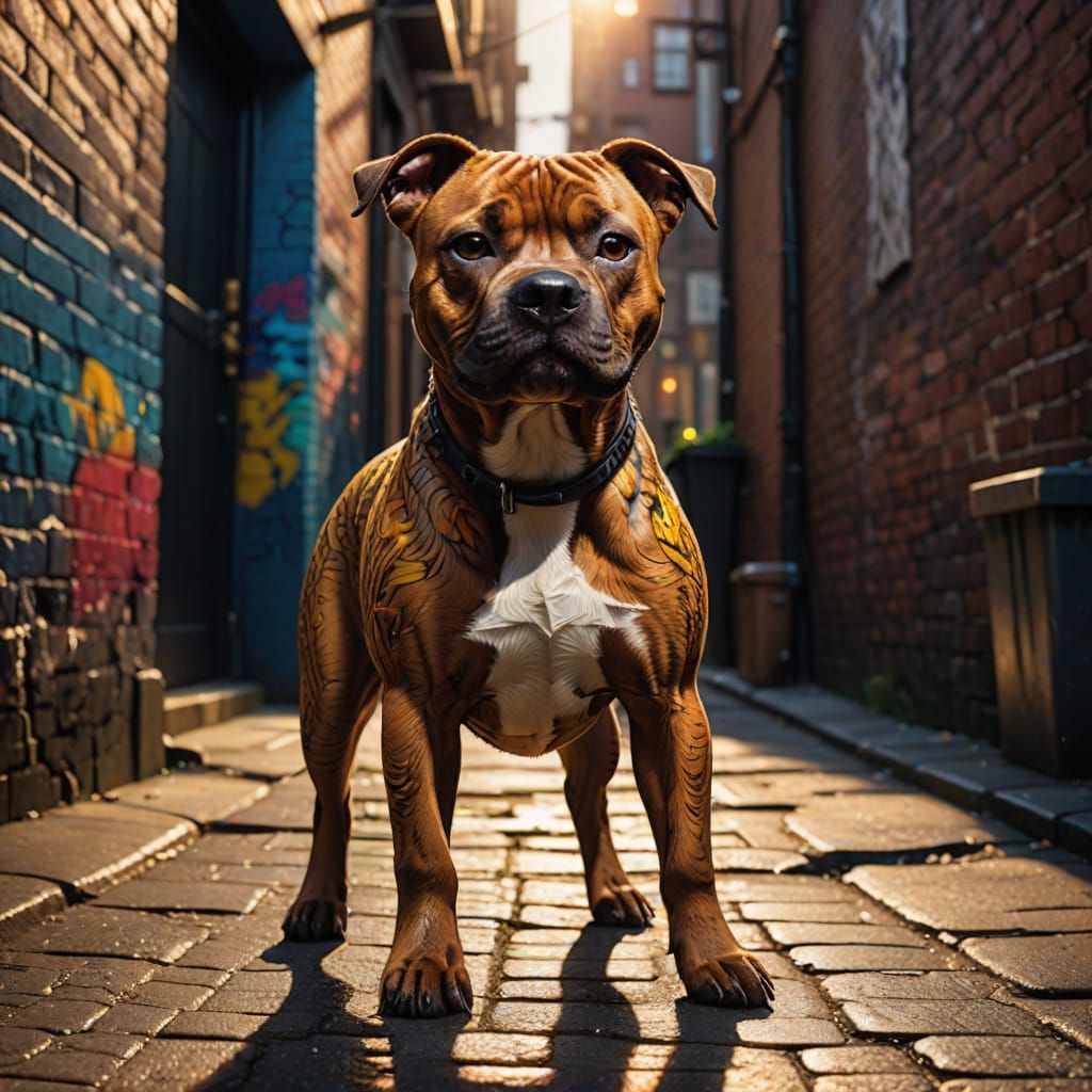 Vibrant Staffordshire Bull Terrier in Street Art Style