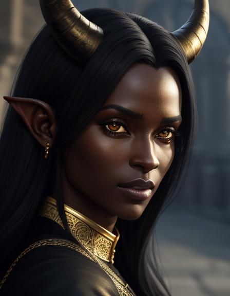Hyperrealistic Tiefling Portrait in a Medieval Setting