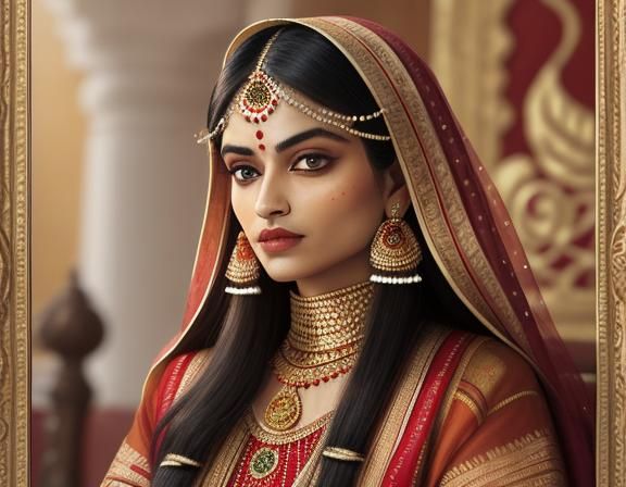 Rajput Family in Palace: Indian Miniature Style