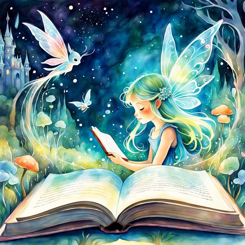 Open Fantasy Book Watercolor Sketch