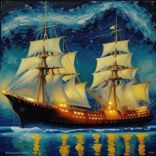 Ships at Night: Expressionist Oil Painting