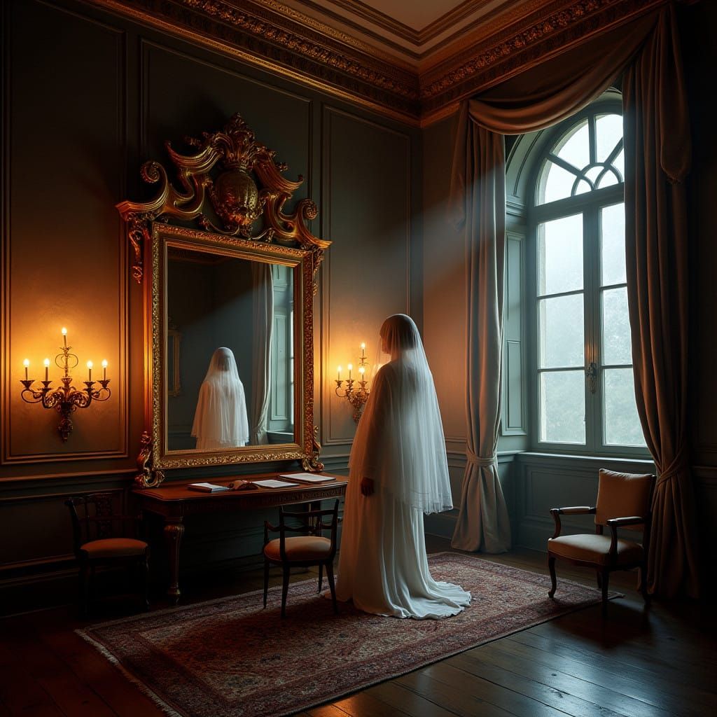 Ethereal Victorian Salon Installation with Grand Mirror