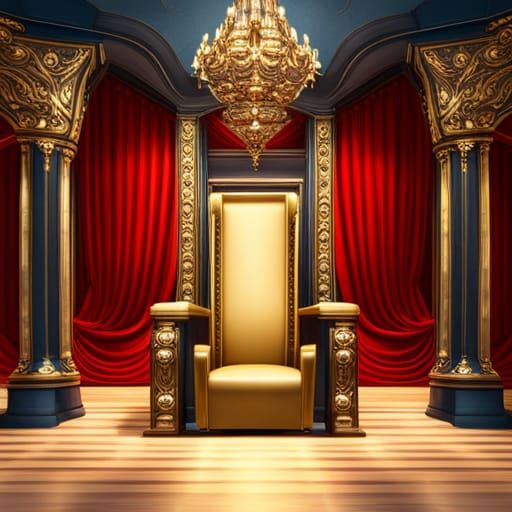 Opulent Throne Room with Golden Chair, Digital Art