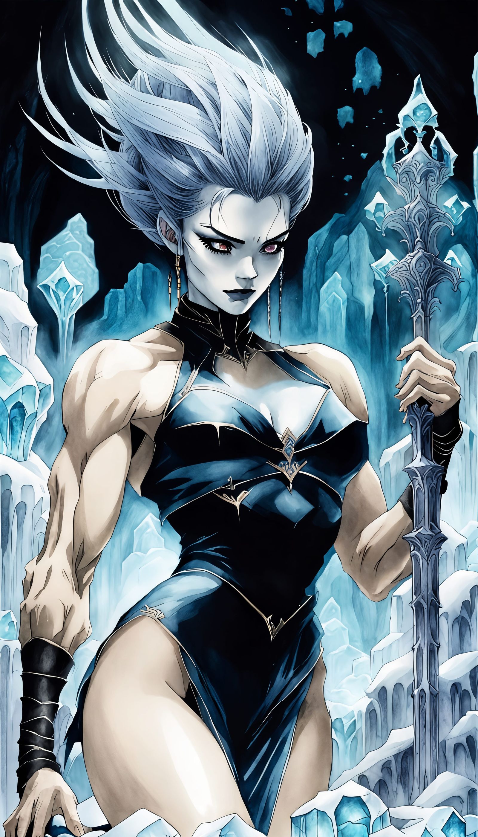 Vampire Ice Queen in Anime Horror Style