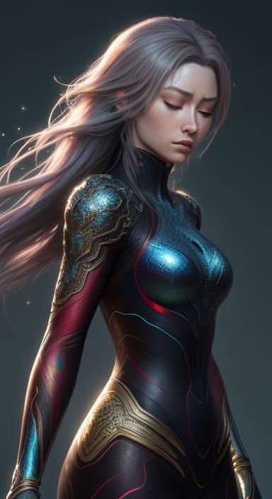 Dreamy Woman in Vibrant Hues: A Realistic Anime Portrait