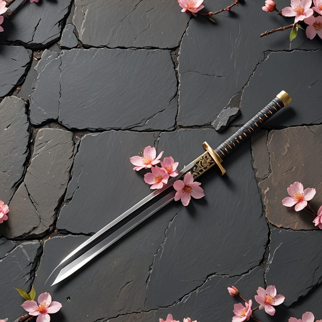 Sakura on Samurai Sword, Miyazaki Style
