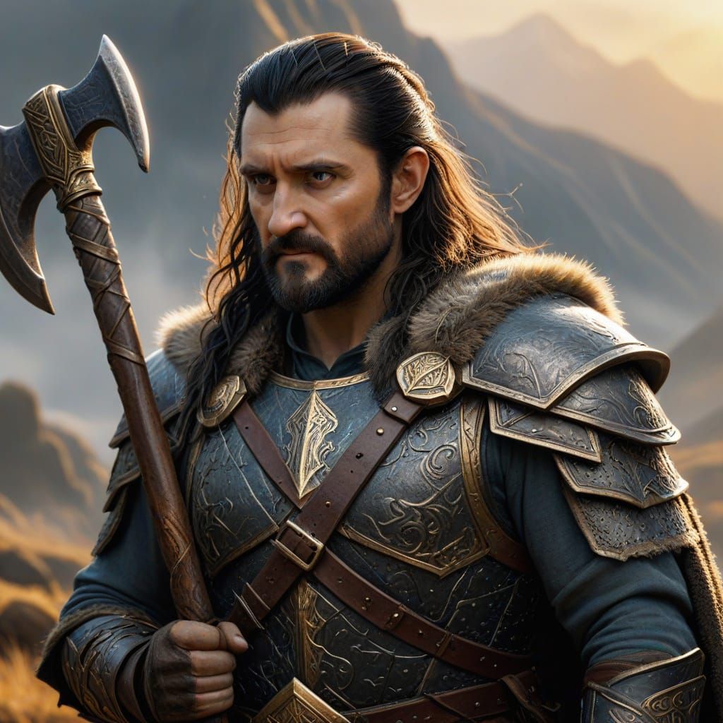 Heroic Dwarf Warrior Portrait in Oil Painting Style