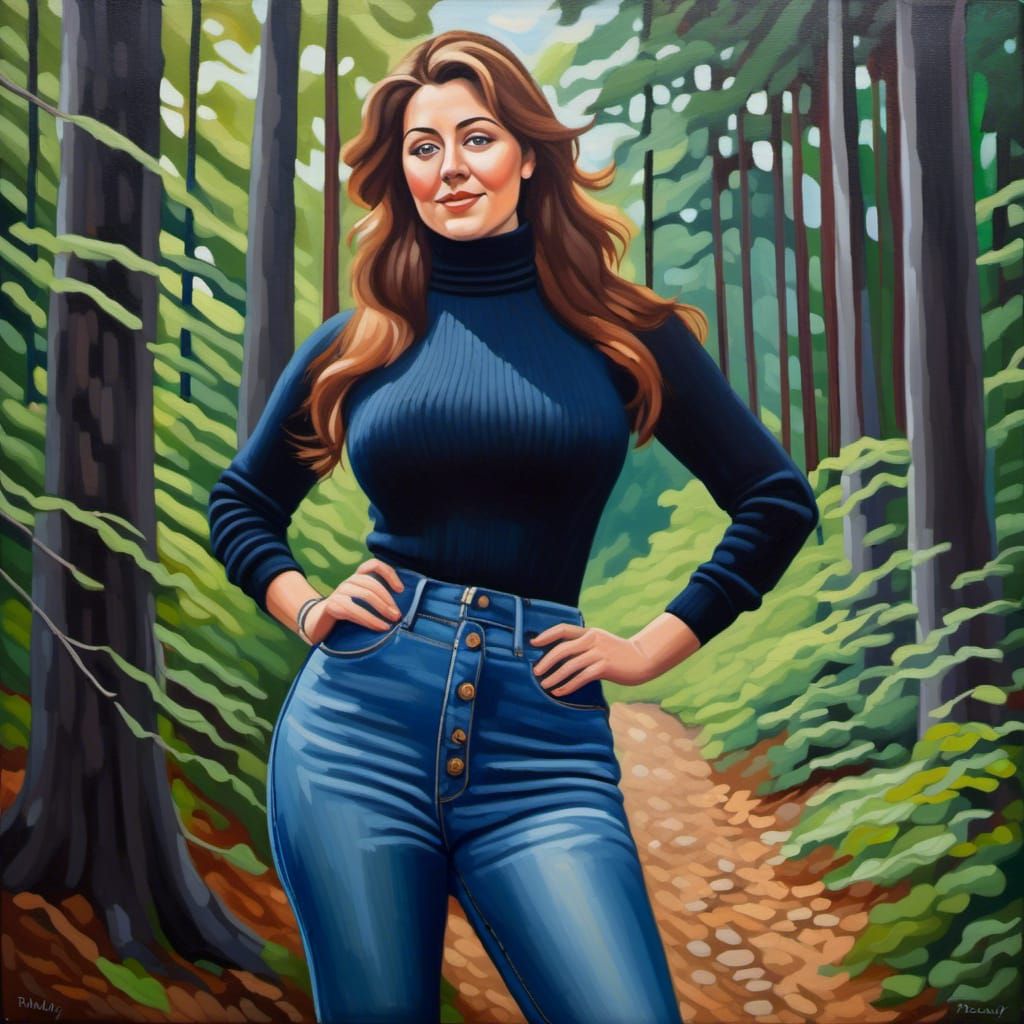 Curvy Woman in Forest: Oil Painting