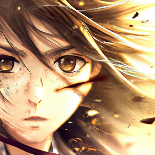 Anime Woman in Sandstorm with Captivating Eyes