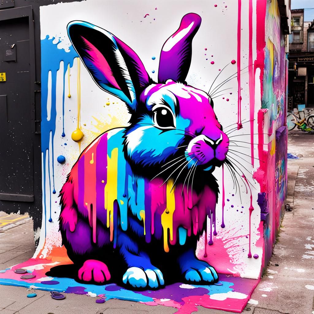 Bisexual Pride Rabbit Graffiti Splash Art