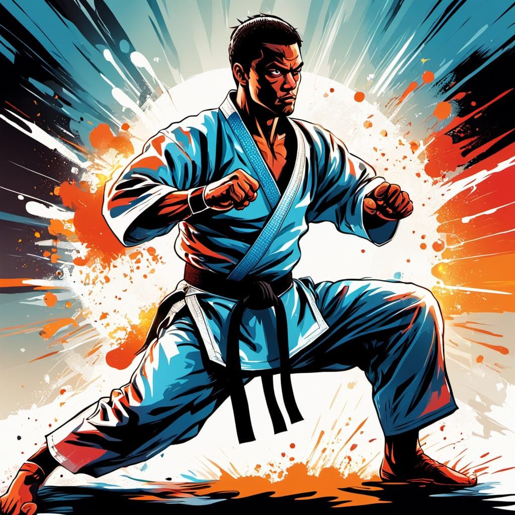 Dynamic Karate Kick Illustration in Comic Book Style