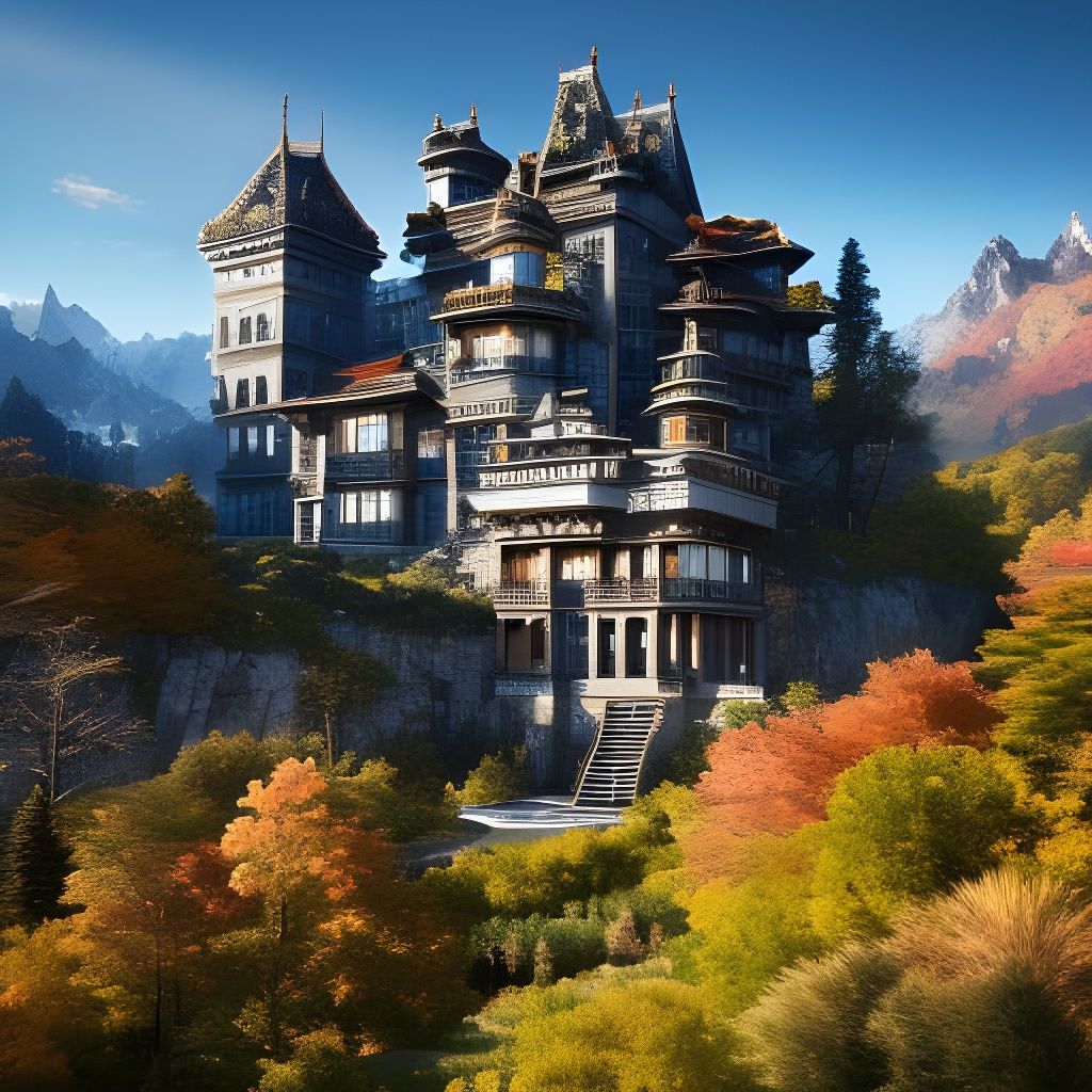 Mountain Castle with Autumn Waterfalls in Ultra HD