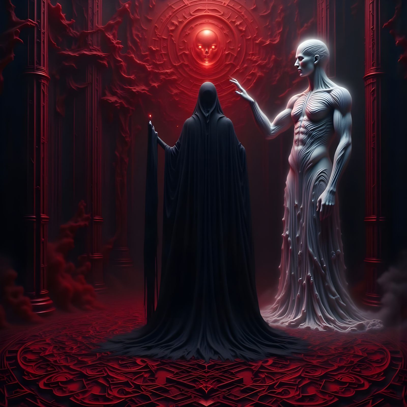 Mysterious Witch and Ghost with Glowing Candle