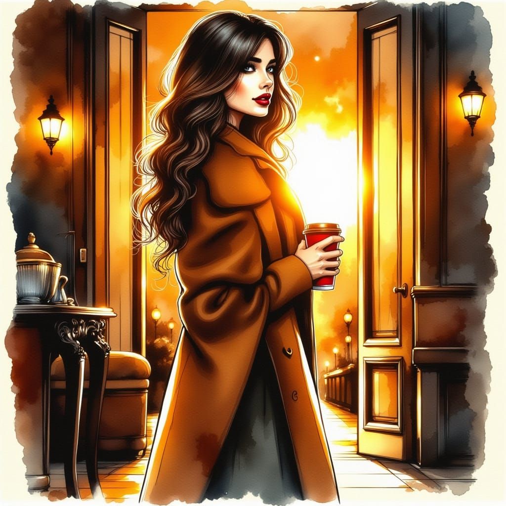 Mysterious Morning Encounter in Vibrant Alcohol Ink Style