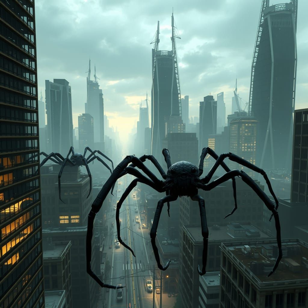 Cyberpunk Cityscape with Eldritch Creatures